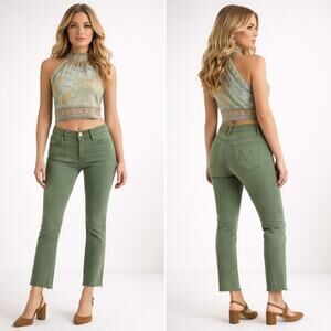 MOTHER The Rascal Ankle Snippet Amy Army Green Raw Hem Jeans 26 J1764